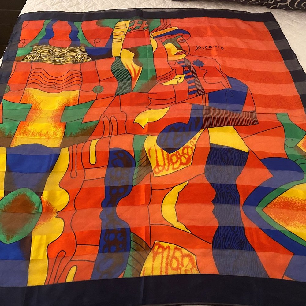 Vintage Picasso Silk Scarf Art Abstract Portrait